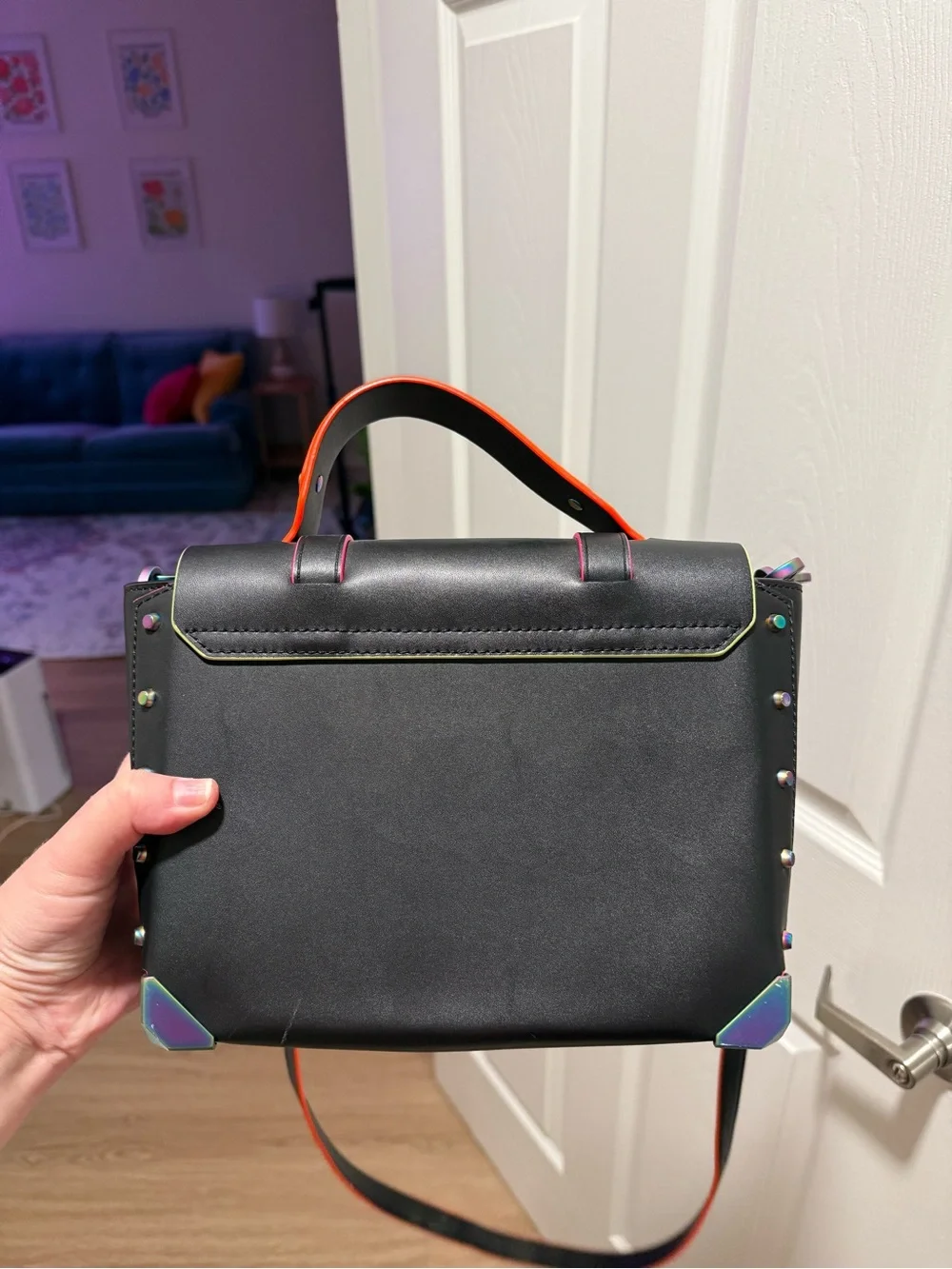Michael Kors Black Satchel with Multicolor Iridescent Trim